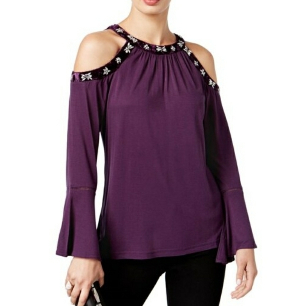INC International Concept cold shoulder purple top